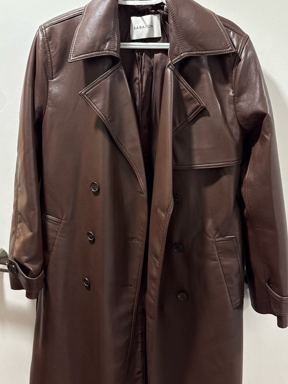 Aritzia Babaton Brown Faux-Leather Double-Breasted Trench Coat - Picture 4 of 4
